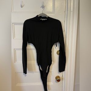Black Mock neck bodysuit with peek-a-boo back